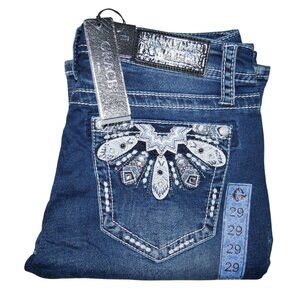 Grace In LA Womens Bootcut Jeans Size 29 x 33 Sequin Feather Embroidered NWT